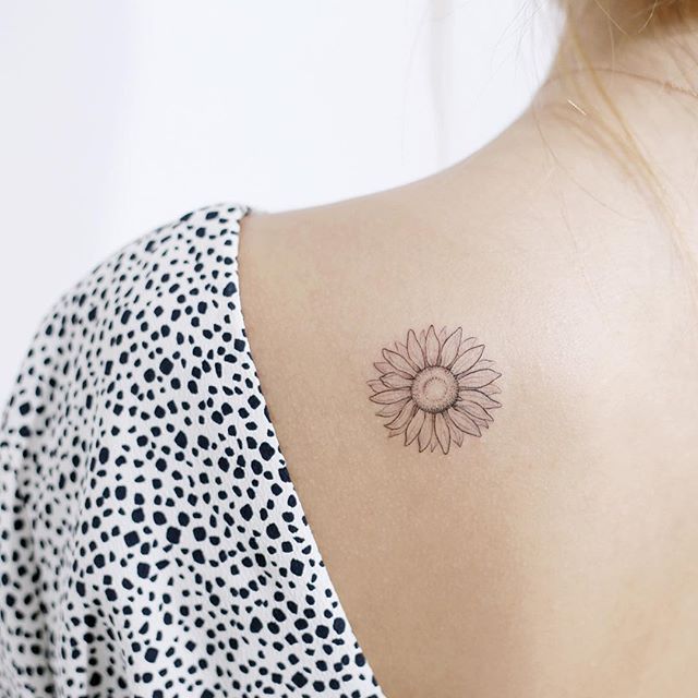 Flower Small Small Sun Tattoo On Back Shoulder