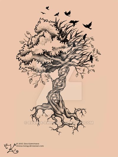 Flying Birds And Ash Tree Tattoo Sample