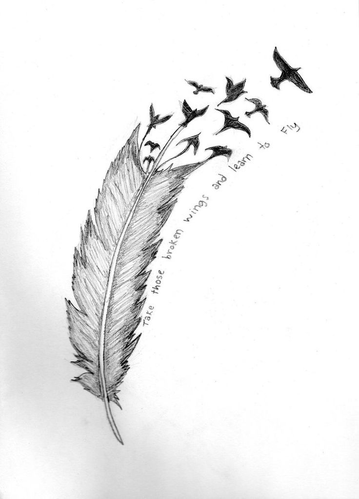 Flying Birds And Feather Tattoo Design