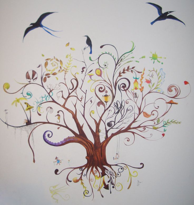 Flying birds And Tree Of Life Tattoo Design