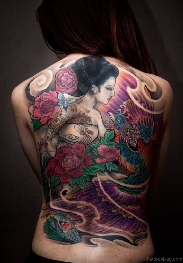 Full Back Geisha Tattoo On Girls