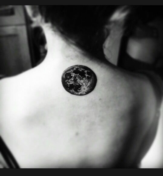 Full Moon Tattoo On Girl Upper Back