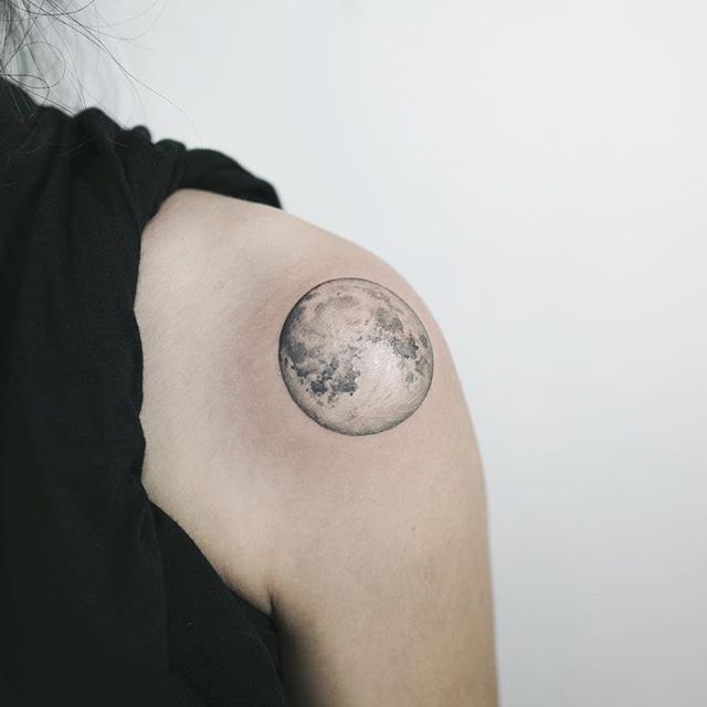 Full Moon Tattoo On Left Shoulder