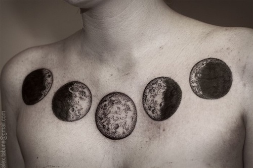 Full Moon Tattoos On Man Chest