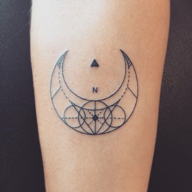 Geometric Crescent Moon Tattoo On Arm