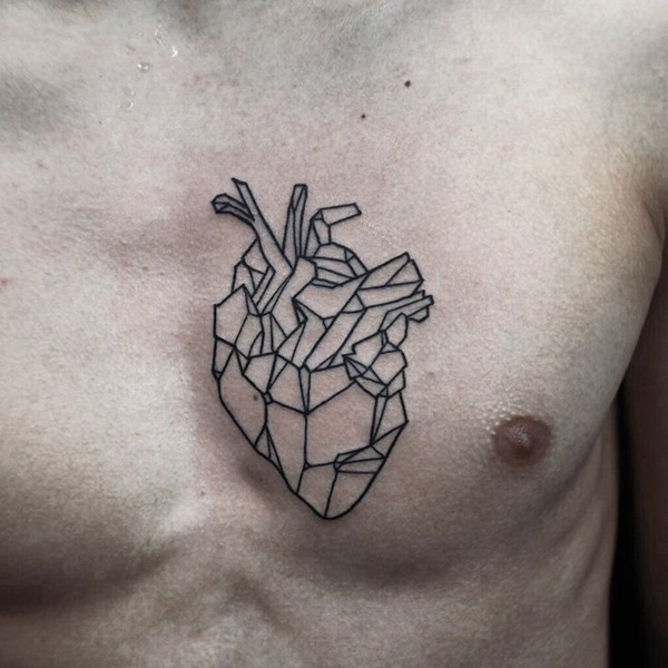 Geometric Heart Tattoo On Man Chest
