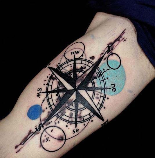 Geometric Nautical Star Tattoo On Inner Bicep
