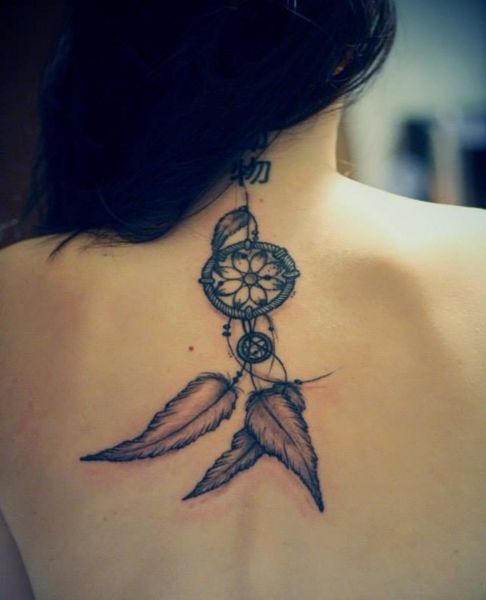 Girl Upper Back Dreamcatcher Tattoo
