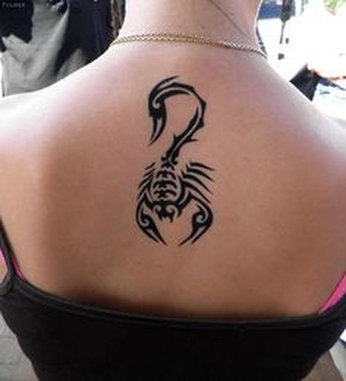 Girl Upper Back Tribal Scorpion Tattoo Idea
