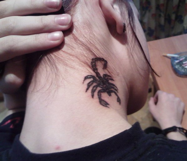 Girly Scorpion Tattoo On Side Neck