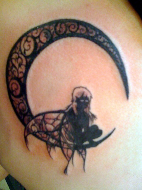 Gothic Moon Tattoo On Back Shoulder