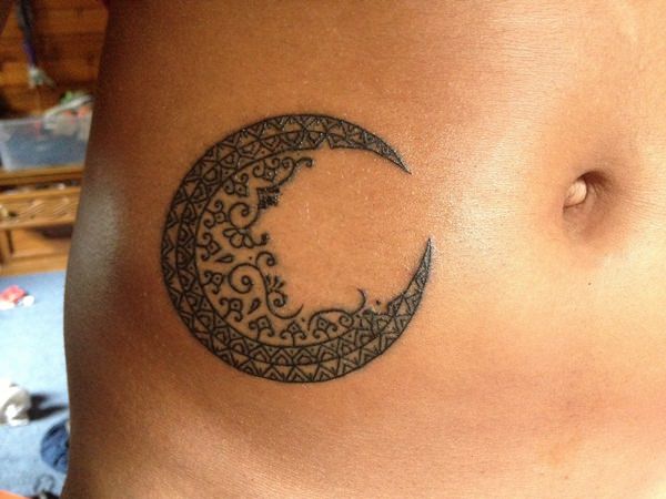 Gothic Moon Tattoo On Right Hip