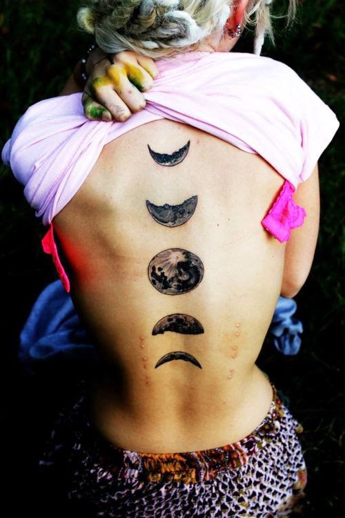 Gothic Moon Tattoos On Girl Back Body