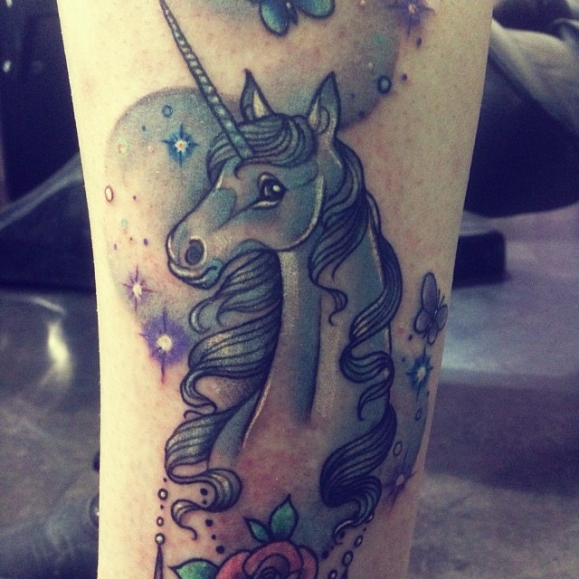 Gothic Unicorn Tattoo On Arm Sleeve