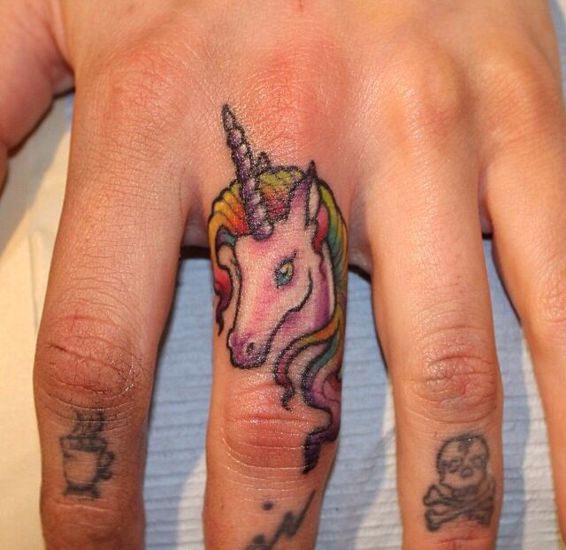 Gothic Unicorn Tattoo On Finger