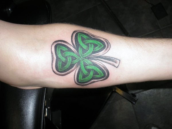 Green And Grey Ink Celtic Celtic Shamrock Tattoo On Forearm