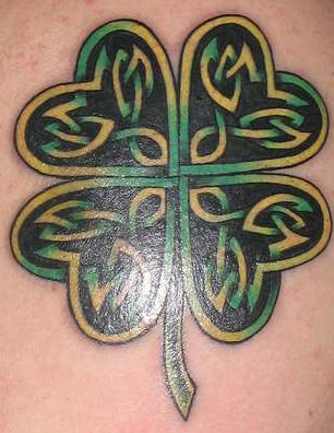 Green And Yellow Celtic Shamrock Tattoo Idea