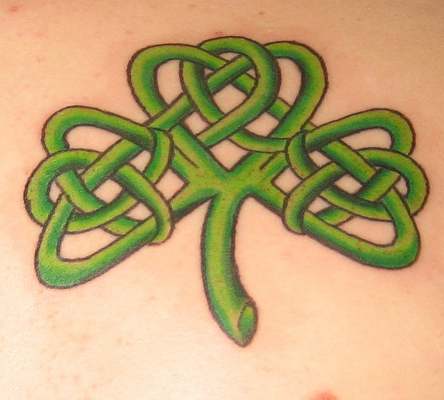 Green Ink Celtic Shamrock Leaf Tattoo