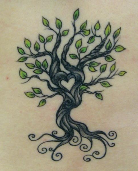 Green Leaves Tree Of Life Tattoo Idea