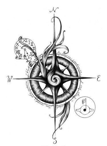 Grey And Black Compass Tattoo Design