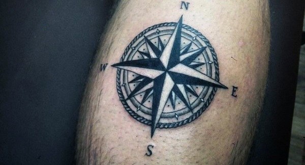 Grey And Black Compass Tattoo On Arm