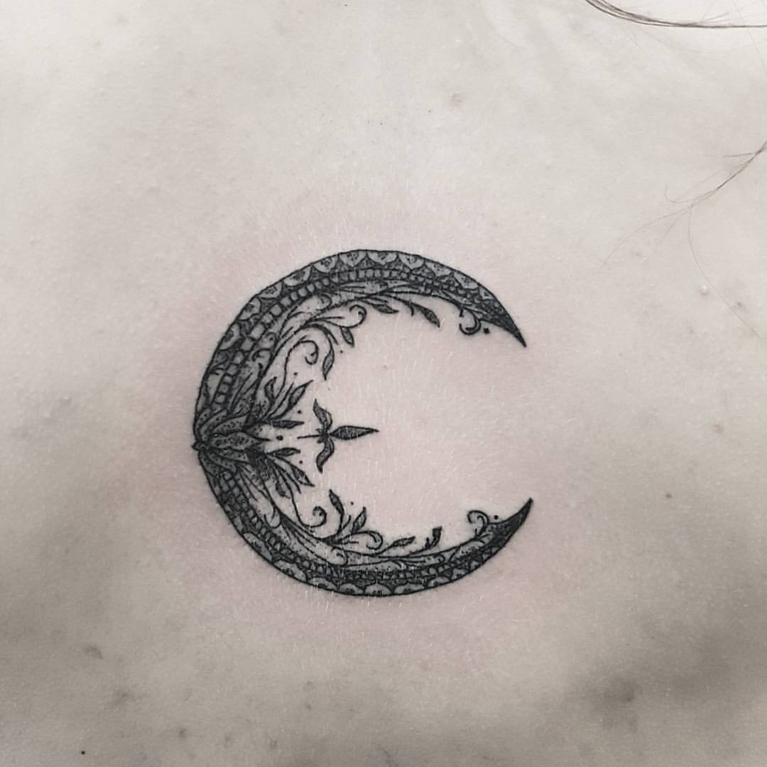 Grey And Black Crescent Moon Tattoo Idea