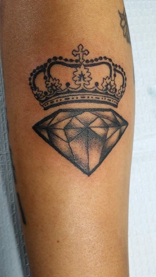 Grey And Black Crown Diamond Tattoos On Arm Sleeve