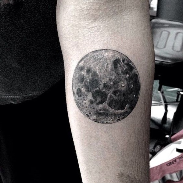 Grey And Black Full Moon Tattoo on Left Forearm