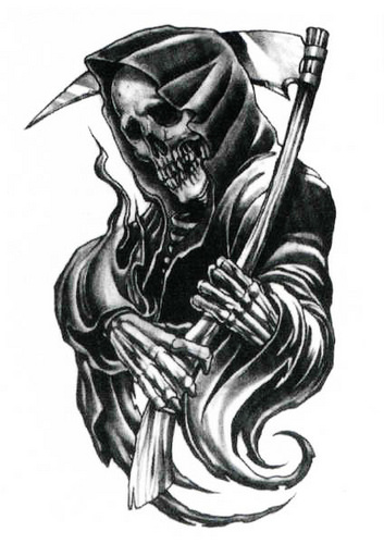 Grey And Black Grim Reaper Tattoo Design
