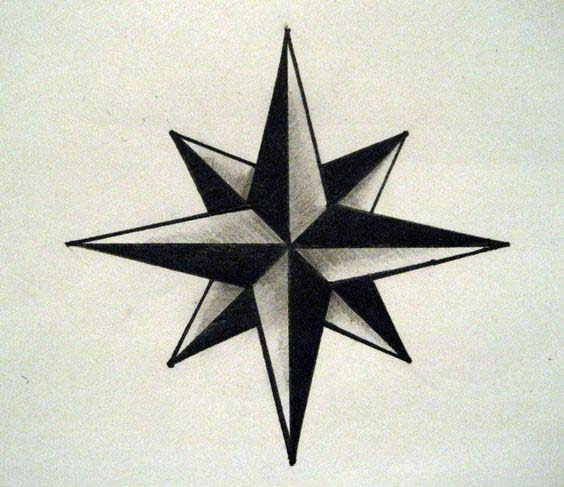 Grey And Black Nautical Star Tattoo Design