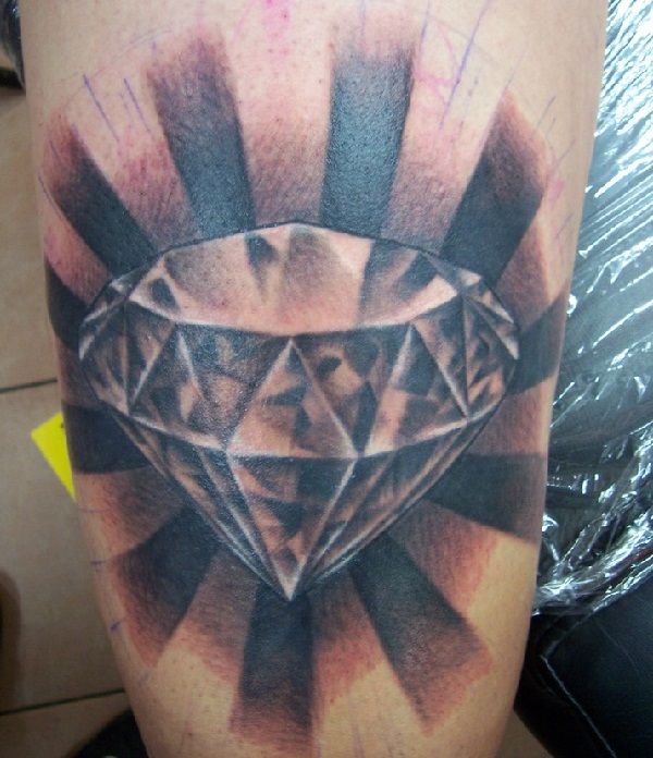 Grey And Black Realistic Diamond Tattoo