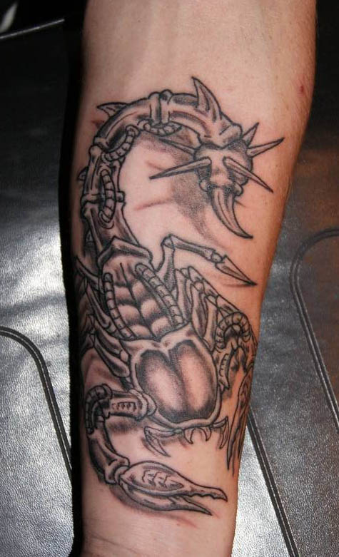 Grey And Black Scorpion Tattoo On Left Forearm