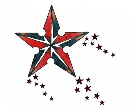 Grey And Red Nautical Star Tattoo Design