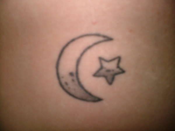 Grey And White Star With Moon Tattoo