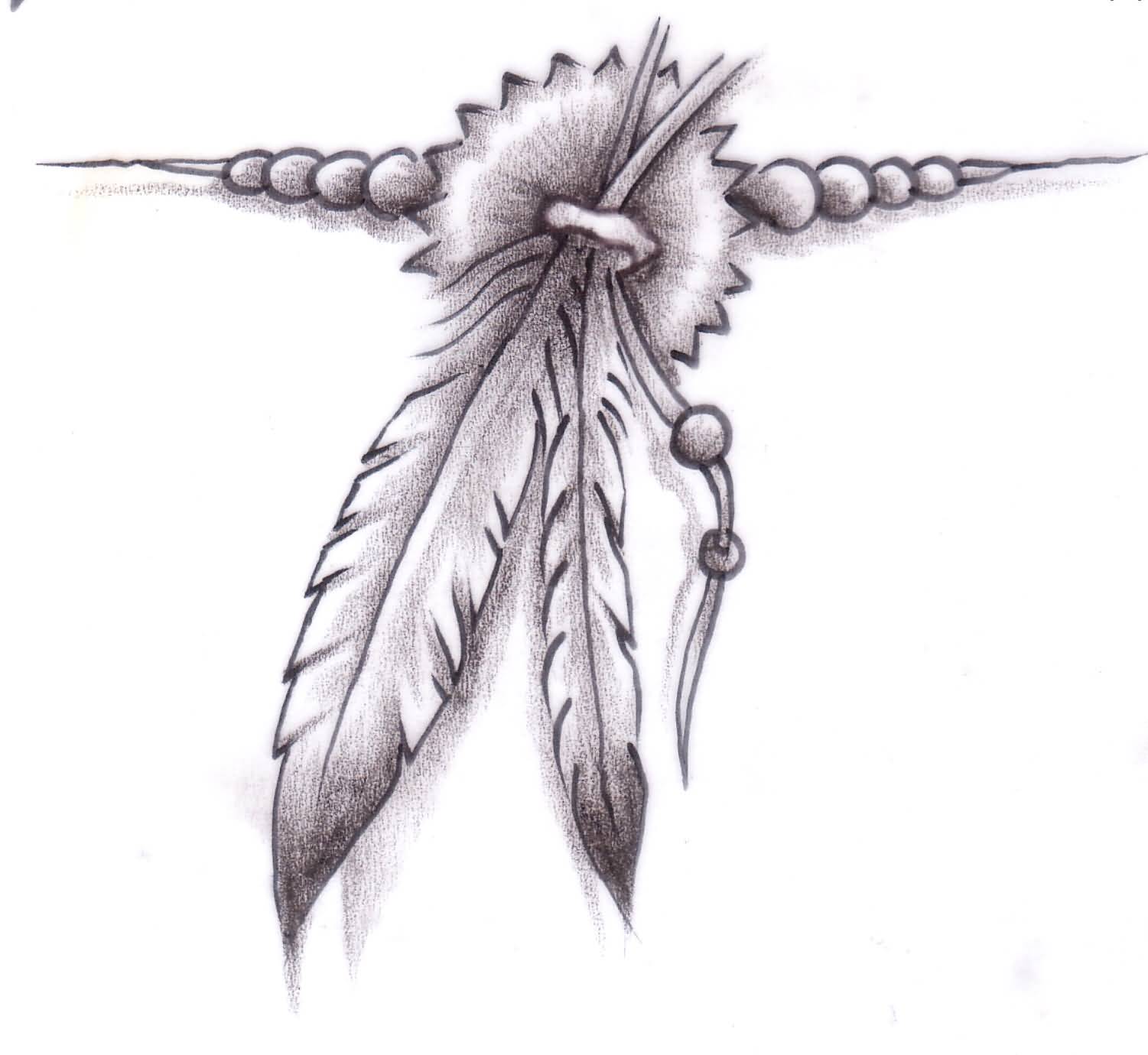 Grey Ink Feather Tattoos Design