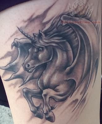 Grey Ink Gothic Unicorn Tattoo Idea