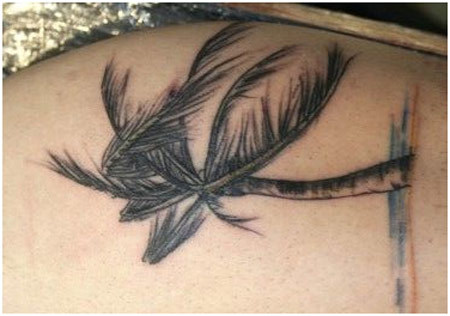 Grey Ink Palm Tree Tattoo On Shoulder