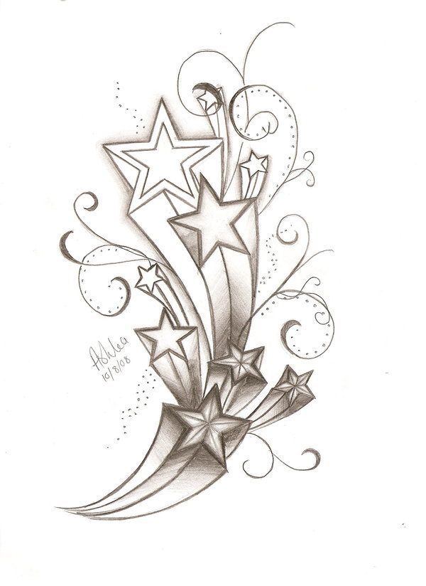 Grey Ink Shooting Stars Tattoo Design Idea