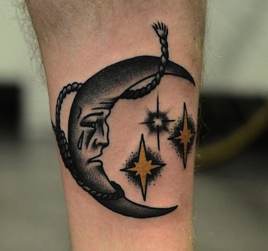 Grey and Black Moon Tattoo On Leg
