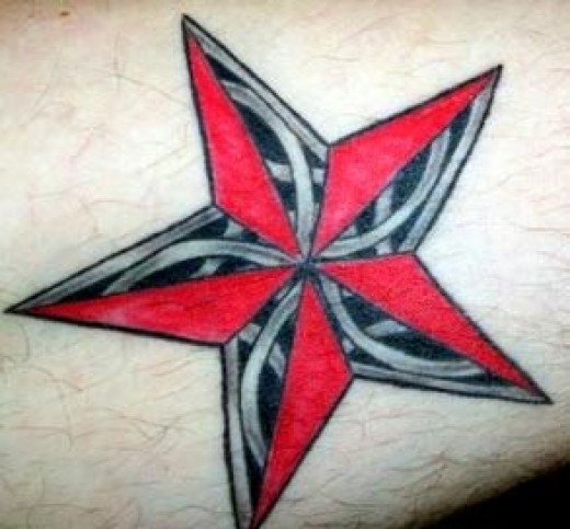 Grey and Red Nautical Star Tattoo Idea