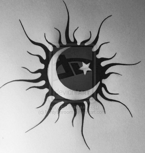 Half Moon And Star In Sun Tattoo Design by Mintysnroom