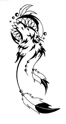 Howling Wolf Head Dreamcatcher Tattoo Design