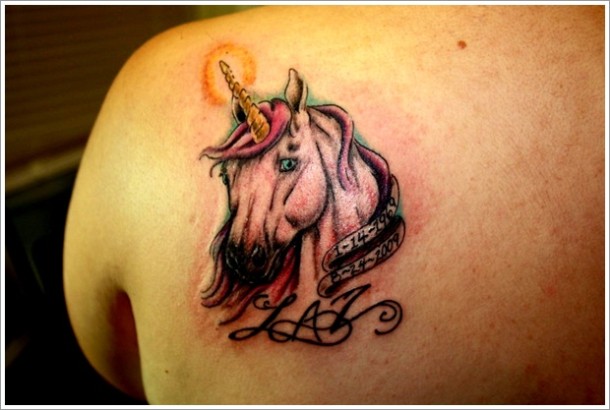 Left Back Shoulder Unicorn Tattoo Idea