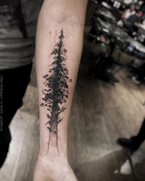 Left Forearm Grey Tree Tattoo