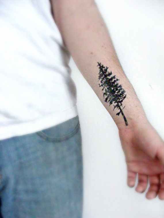 Left Forearm Pine Tree Tattoo