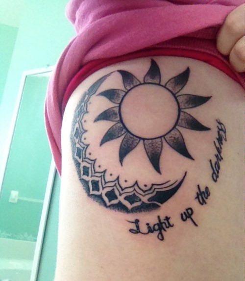 Lightup The Darkness Moon And Sun Tattoo On Side Rib
