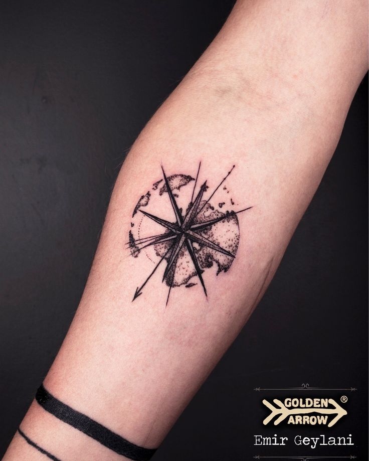 Map And Compass Tattoo On Right Forearm
