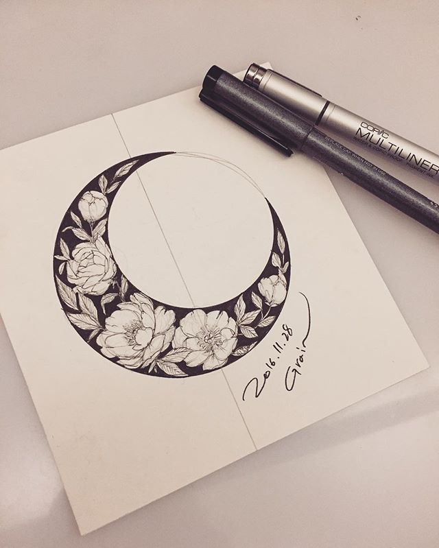 Memorial Floral Moon Tattoo Design