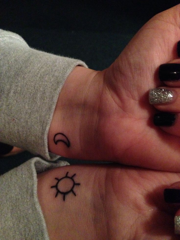Moon And Simple Sun Tattoos On Wrist