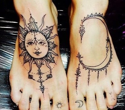Moon And Sun Tattoos On Feet